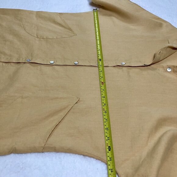 Sigrid Olsen Tunic Top Women M Yellow 100% Linen Button Tie Sleeve Pockets Boho - Picture 8 of 11